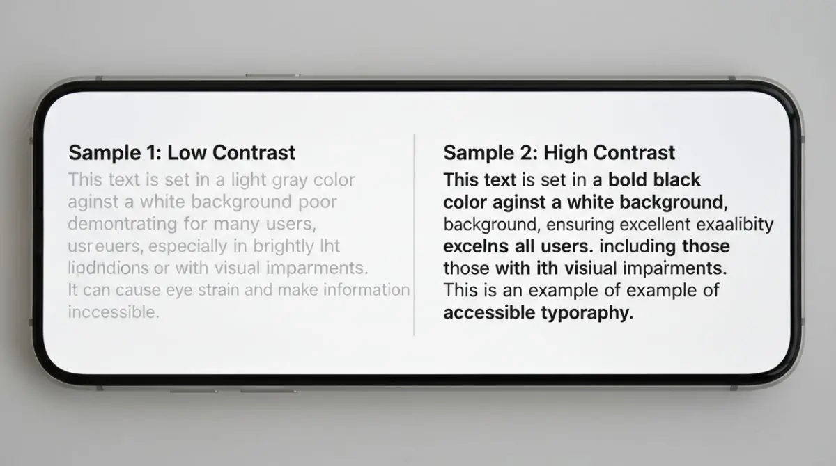 Comparison of poor contrast versus high contrast readable text on a mobile screen