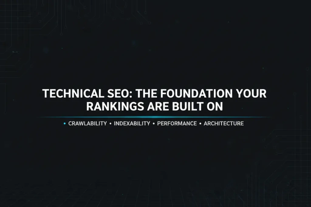 Technical SEO guide covering crawlability, indexability, performance, and site architecture