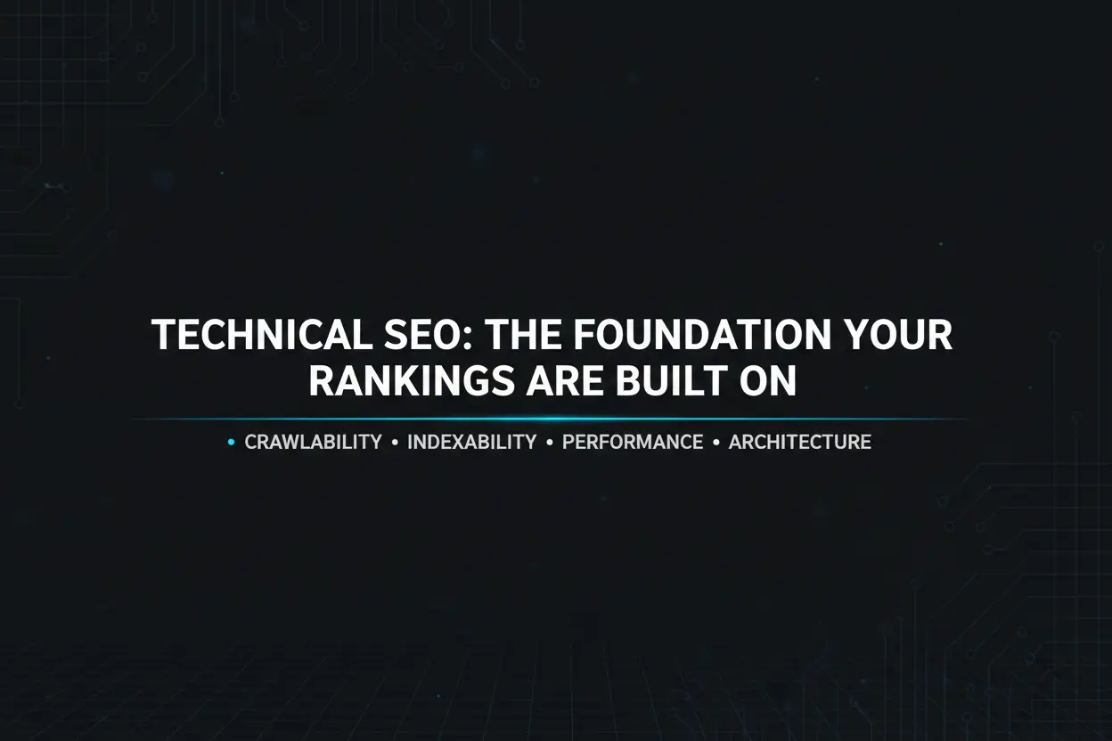 Technical SEO guide covering crawlability, indexability, performance, and site architecture